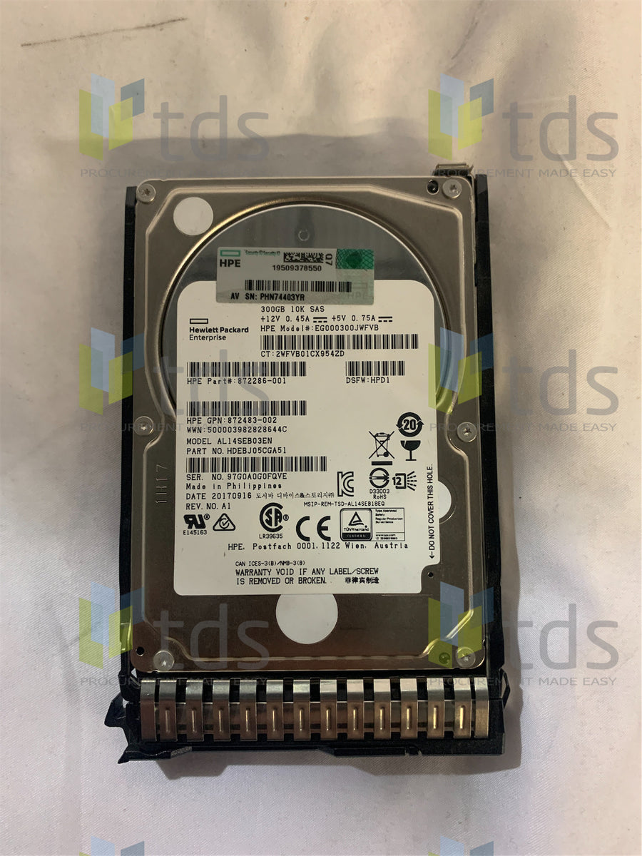 872483-002 872286-001 HDEBJ05CGA51 HPE 300GB 10K SAS 12G 2.5