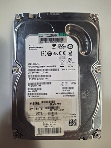 HPE 659569-001 1TB 7.2K 6G 3.5INCH SC DS SATA HDD 871332-001