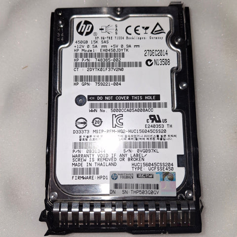 HP 759547-001 450GB 15K SAS Hard Drive 748385-002 759221-004 0B31344