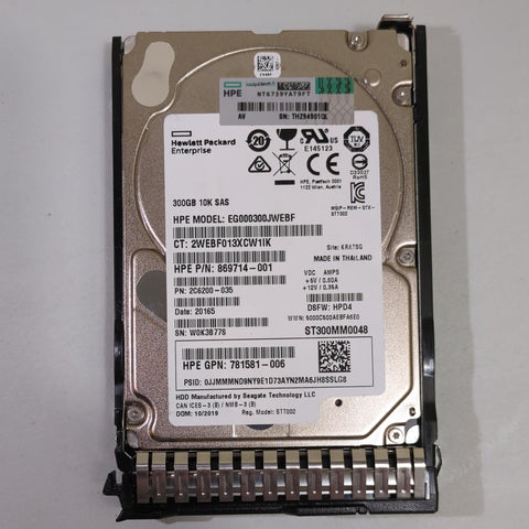 HP 781581-006 300GB 10K RPM SAS 12Gb/s Dual Port Hot-Swappable 2.5-inch ST300MM0048 EG000300JWEBF 872735-001